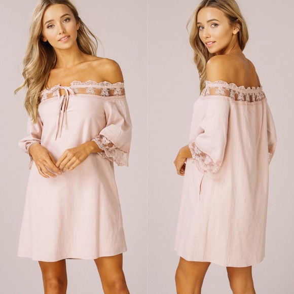 HAILEY Off Shoulder Dress   - BLUSH - Picture 2 of 3
